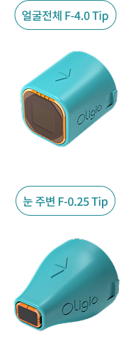 얼굴 전체용 F 4.0 팁과 눈 주변용 F 0.25 팁을 보여주는 팁 종류 안내 이미지
