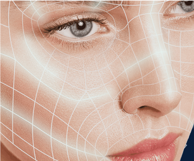 소프웨이브로 얼굴 전반의 탄력과 주름이 개선되는 특장점을 강조한 3D 얼굴 이미지