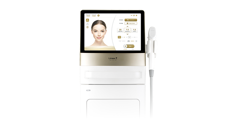 리니어지 초음파 리프팅 장비와 핸드피스를 보여주는 장비 비주얼 이미지