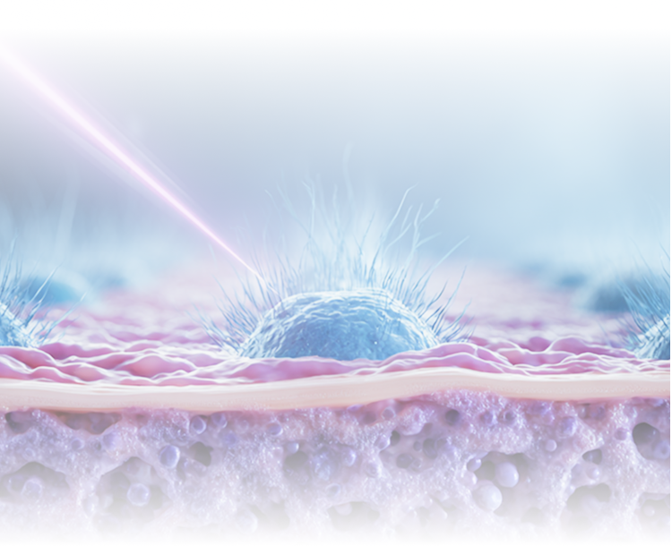 피부에 닿지 않는 공중 타격 방식으로 위생적인 제모를 설명하는 아포지 플러스 시술 콘셉트 이미지